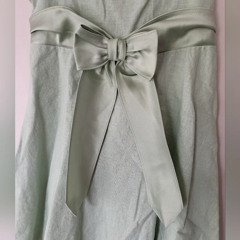 Brooke Lindsay Linen Blend Sleeveless Satin Bow Tieback Dress Sage Green size 5
